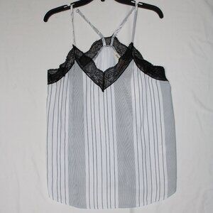 Hope Horizon Ulla White Stripe & Black Lace Spaghetti Strap Camisole Top - Large